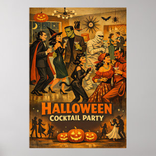 Póster Fiesta de Martini de Halloween Retro de la Mitad d