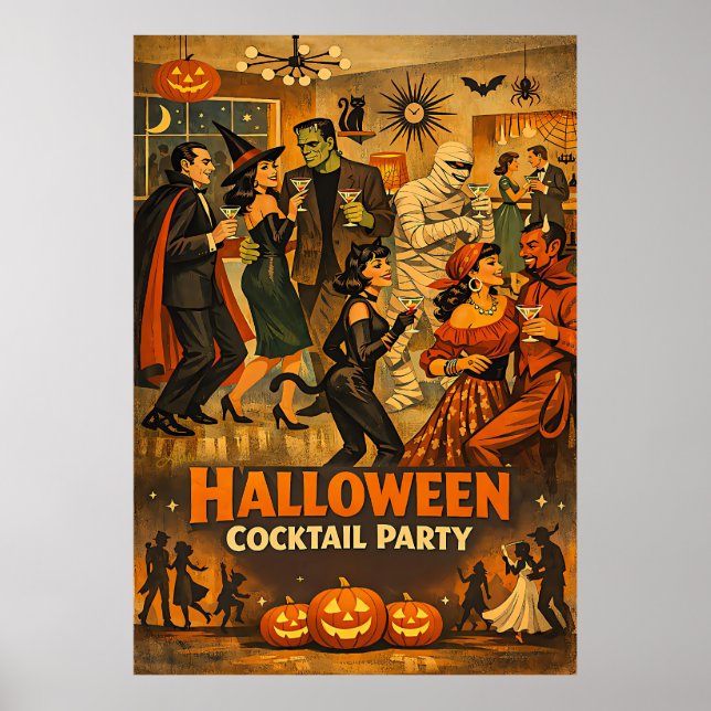 Póster Fiesta de Martini de Halloween Retro de la Mitad d (Frente)