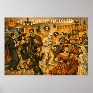 Póster Fiesta de Martini de Halloween Retro de la Mitad d