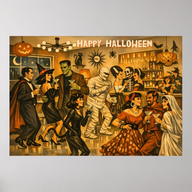 Póster Fiesta de Martini de Halloween Retro de la Mitad d (Frente)