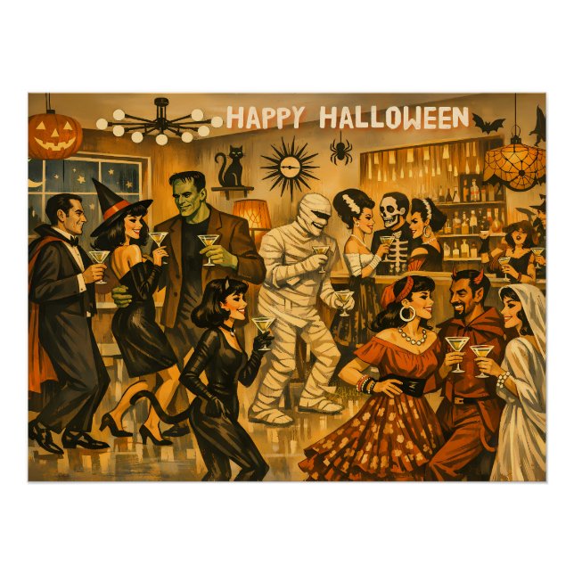 Póster Fiesta de Martini de Halloween Retro de la Mitad d (Anverso)