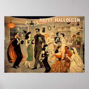 Póster Fiesta de Martini de Halloween Retro de mediados d