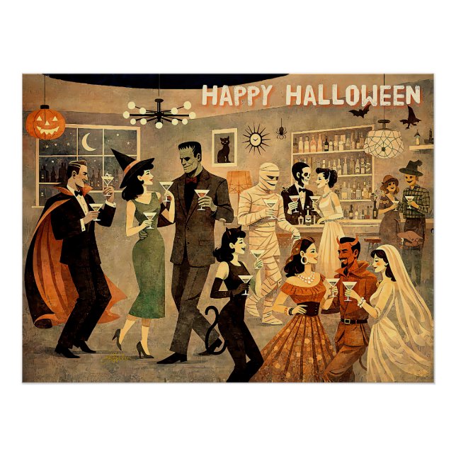 Póster Fiesta de Martini de Halloween Retro de Mediados d (Anverso)