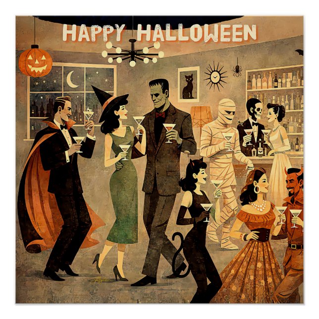 Póster Fiesta de Martini de Halloween Retro de Mediados d (Anverso)