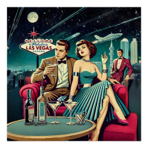 Póster Fiesta de Martini de la Era Espacial de Las Vegas