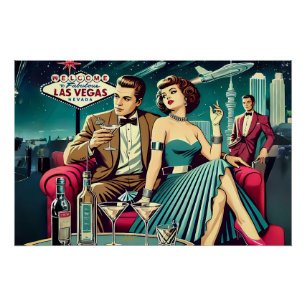 Póster Fiesta de Martini de Las Vegas de la Era Espacial