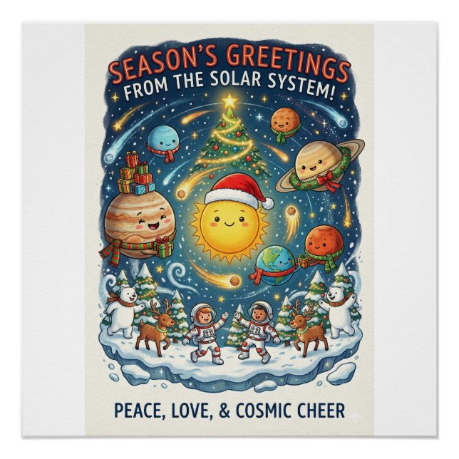 Póster Fiesta de Navidad del Sistema Solar Caprichosa con (Anverso)