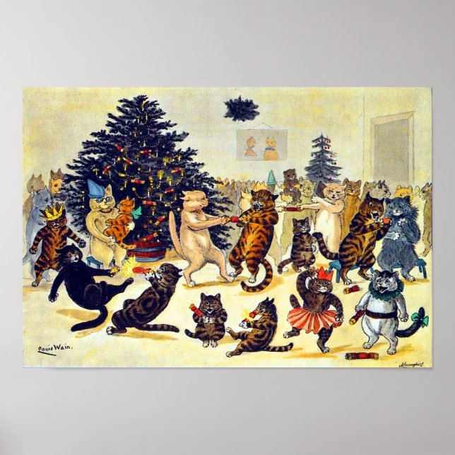 Póster Fiesta de Navidades de gato, Louis Wain (Frente)