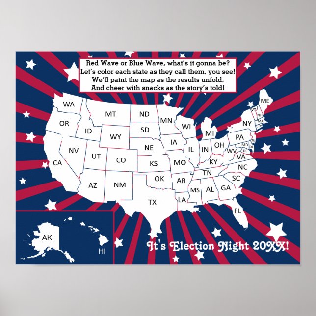 Póster Fiesta de Noche Electoral 2024 Mapa interactivo pa (Frente)