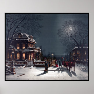Póster Fiesta de Nochebuena Victoriana Carruaje de Invier