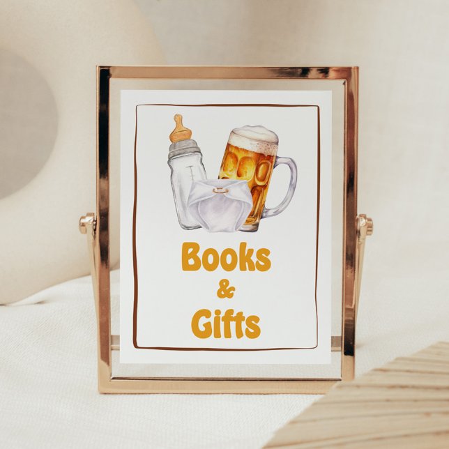 Póster Fiesta de pañales de cerveza Baby Shower Libros y  (Beer Diaper Party Baby Shower Books and Gifts Sign)