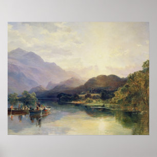 Póster Fiesta de pesca en el lago Achray, con vistas a