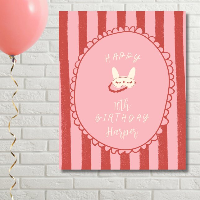 Póster fiesta de pijamas cumpleaños adolescente vintage (sleepover slumber birthday party girl teen vintage modern personalized poster print sign decor )