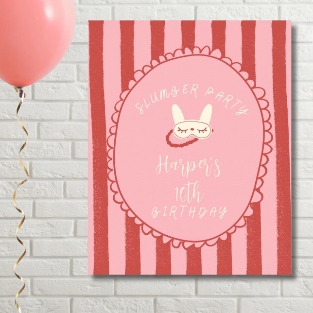 Póster fiesta de pijamas cumpleaños chica adolescente vin (sleepover slumber birthday party girl teen vintage modern personalized name poster print sign decor )
