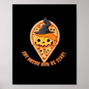 Póster Fiesta de Pizza Halloween Sombrero de Bruja de Cal
