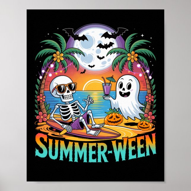 Póster Fiesta de playa Halloween Vibes Summerween Skeleto (Frente)