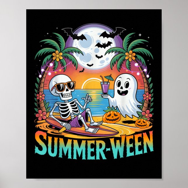 Póster Fiesta de playa Halloween Vibes Summerween Skeleto (Frente)
