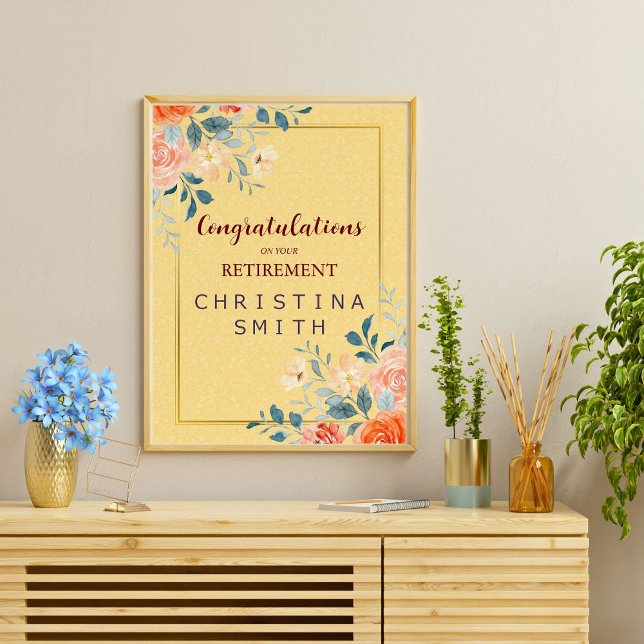 Póster Fiesta de retiro de acuarela floral clásico elegan (Classic Elegant Floral Watercolor Retirement Party Poster)