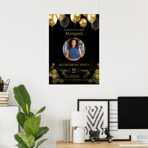 Póster Fiesta de retiro fotográfico Globo de oro Guardar