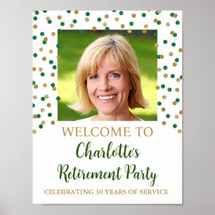 Póster Fiesta de retiro verde oro Personalizado 8.5x11 Fo