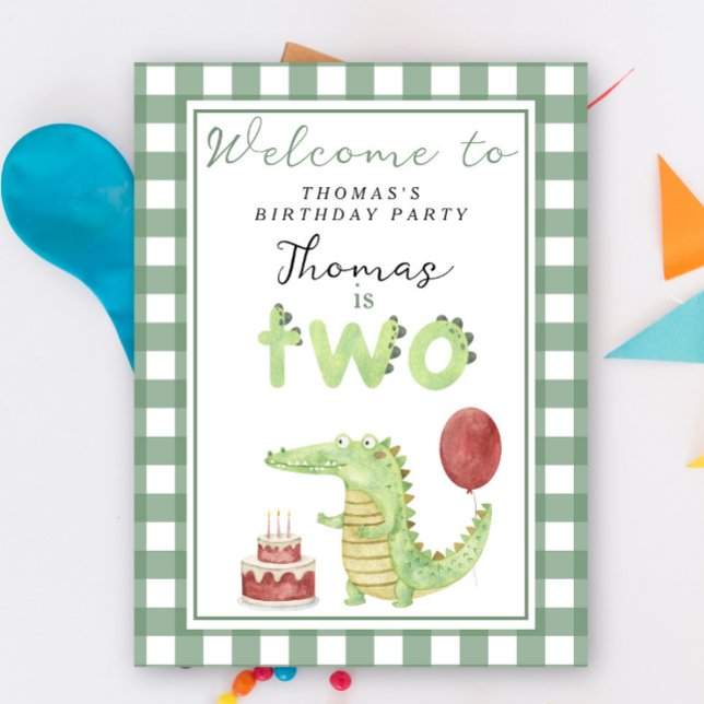 Póster Fiesta de segundo cumpleaños de un cocodrilo lindo (Subido por el creador)