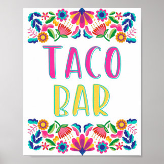 Póster Fiesta de Taco Bar con Flores Mexicanas
