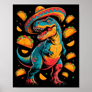 Póster fiesta de tacos T-rex cinco de mayo dino con sombr
