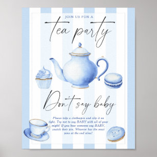 Póster fiesta de té azul ducha bebé No digas bebé