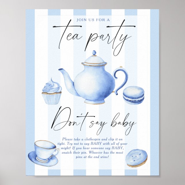 Póster fiesta de té azul ducha bebé No digas bebé (Frente)