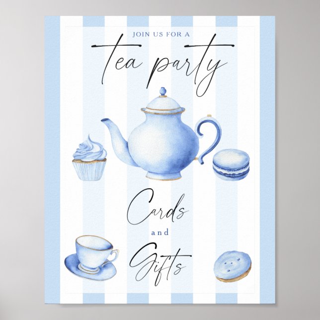 Póster Fiesta de té azul ducha de bebé Tarjetas y regalos (Frente)