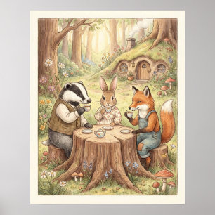 Póster Fiesta de Té de Animales del Bosque Caprichoso par