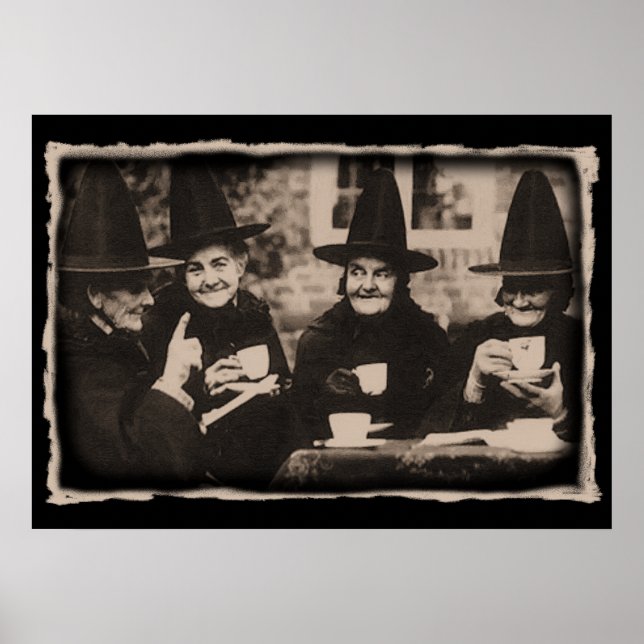 Póster Fiesta de té de brujas - negro/blanco antiguo (Frente)
