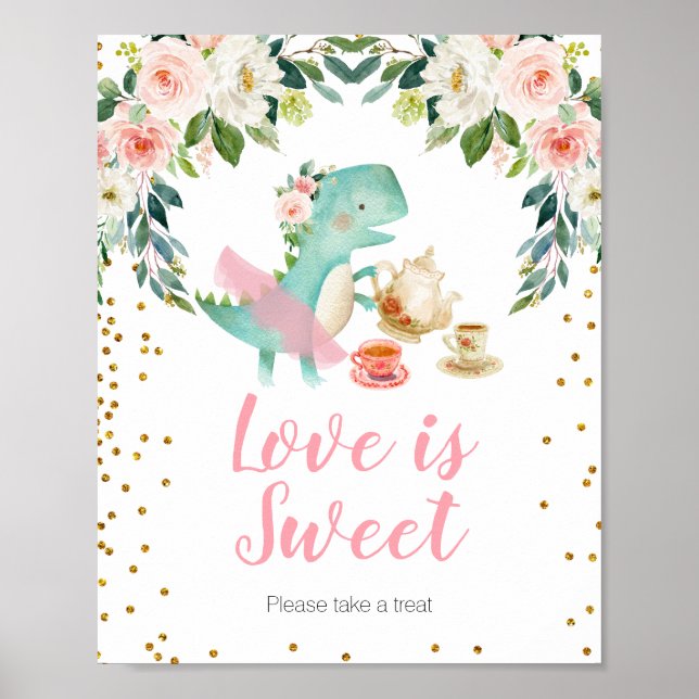 Póster Fiesta de té de dinosaurio Baby Shower El amor es  (Frente)