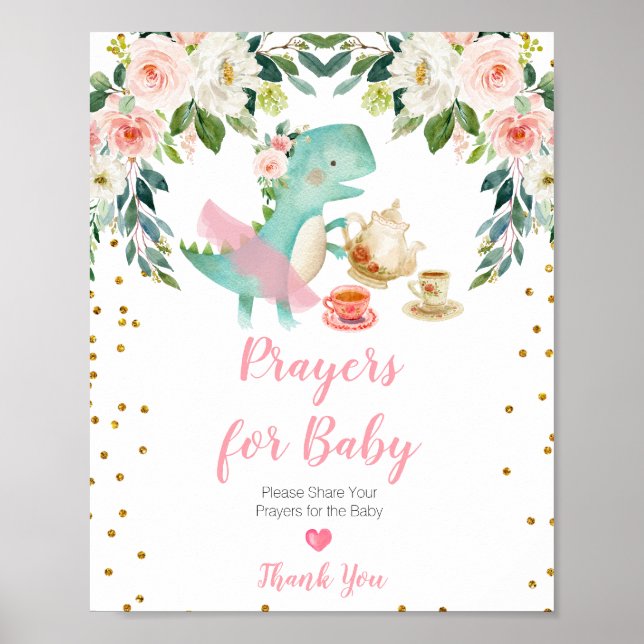 Póster Fiesta de té de dinosaurio en Baby Shower oracione (Frente)