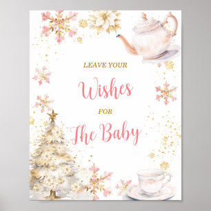 Póster Fiesta de té de invierno rosa para baby shower Dej