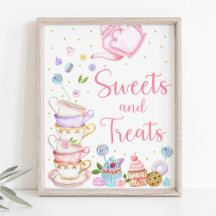 Fiesta de té rosado dulces y tratamientos Rótulo d
