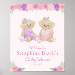 Póster Fiesta de té rosado recibe bienvenida Baby Shower