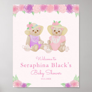 Póster Fiesta de té rosado recibe bienvenida Baby Shower