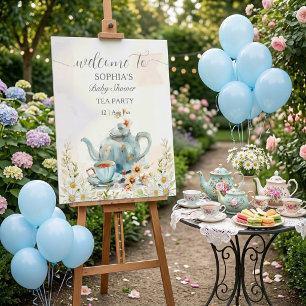 Póster Fiesta de té Vintage Azul Acuarela Niño Baby Showe