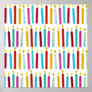 Póster Fiesta de Velas Vintage Coloridas de Cumpleaños