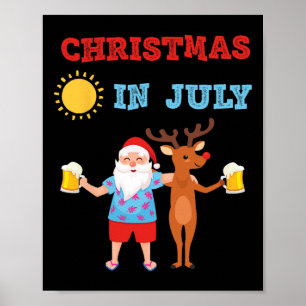 Póster Fiesta de verano hawaiano Santa Reno Navidad En 