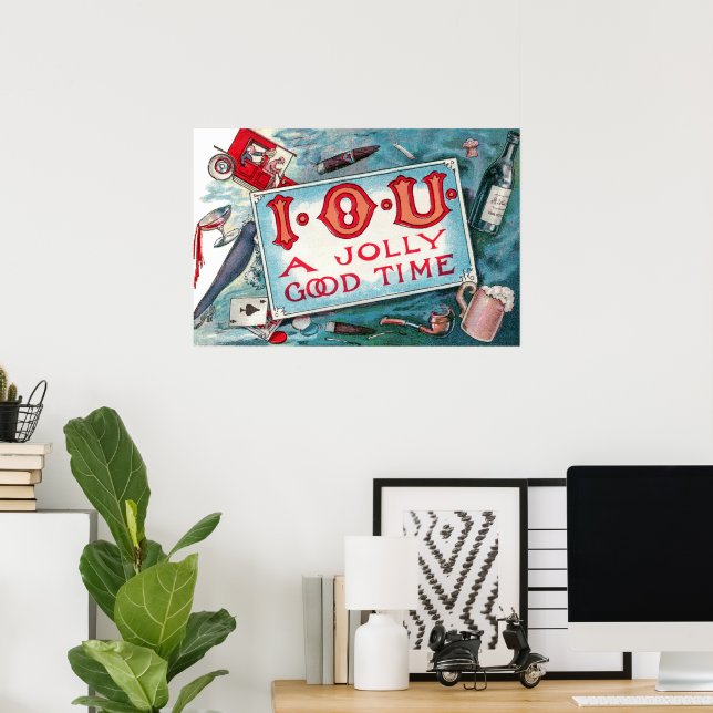 Póster Fiesta de Vicios Antiguos, Juegos de Azar, Bebida, (Oficina en casa)