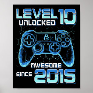 Póster Fiesta de videojuegos de nivel 10 desbloqueado 10 