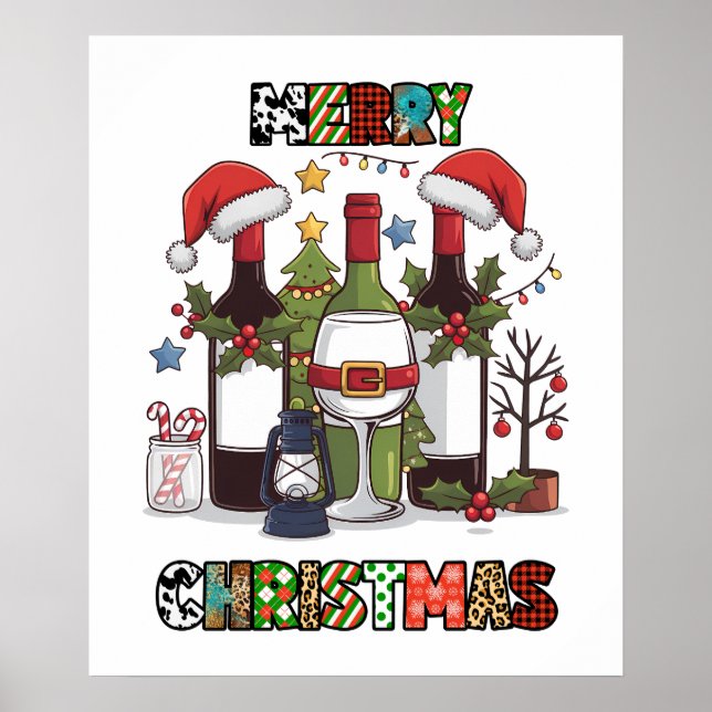 Póster Fiesta de vino de Navidad de Feliz (Frente)