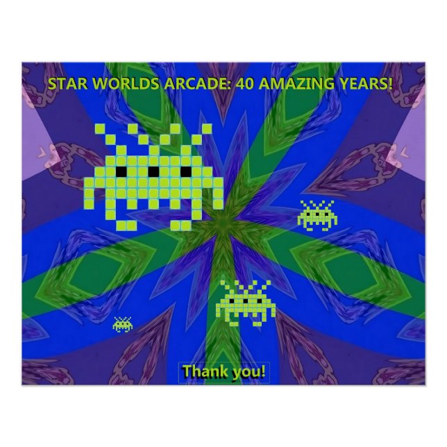 Póster Fiesta del 40º Aniversario de Star Worlds Arcade (Anverso)