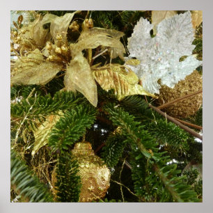 Póster Fiesta del Árbol de Navidad Plateado y Oro II