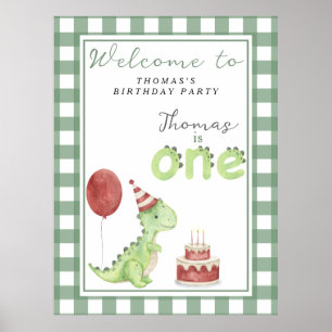 Póster Fiesta del primer cumpleaños de Cute Dino