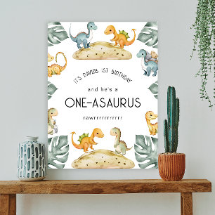 Póster Fiesta del primer cumpleaños de Dinosaur Oneasauru