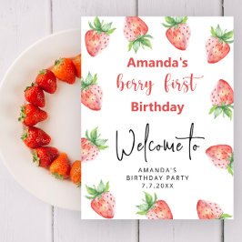 Póster Fiesta del primer cumpleaños de fresa | Berry Firs