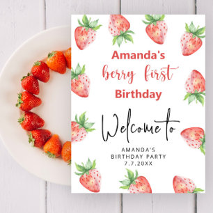 Póster Fiesta del primer cumpleaños de fresa Berry Firs